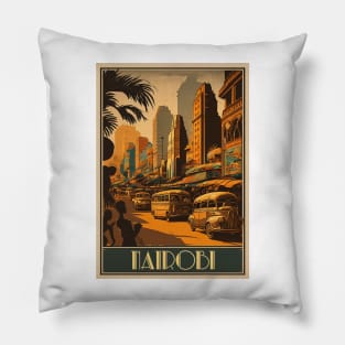 Nairobi Kenya Vintage Travel Art Poster Pillow