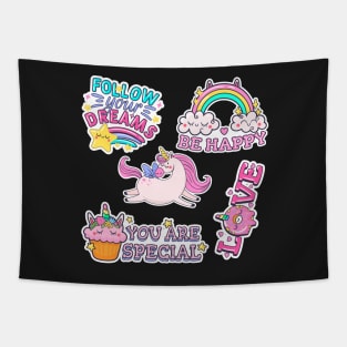 Cute Unicorn Be Happy You Are Special Love Follow Your Dreams Rainbow Stars Funny Tapestry