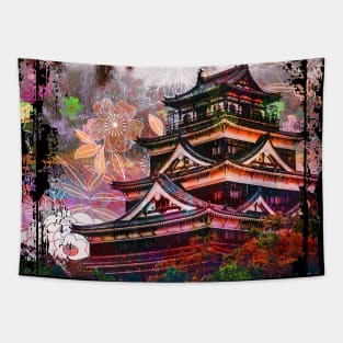 Japan Pagoda Cherry Blossoms Collage Art 68 Tapestry