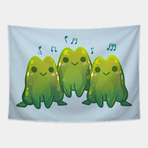 Green Singing Frog Trio Tapestry by Claire Lin