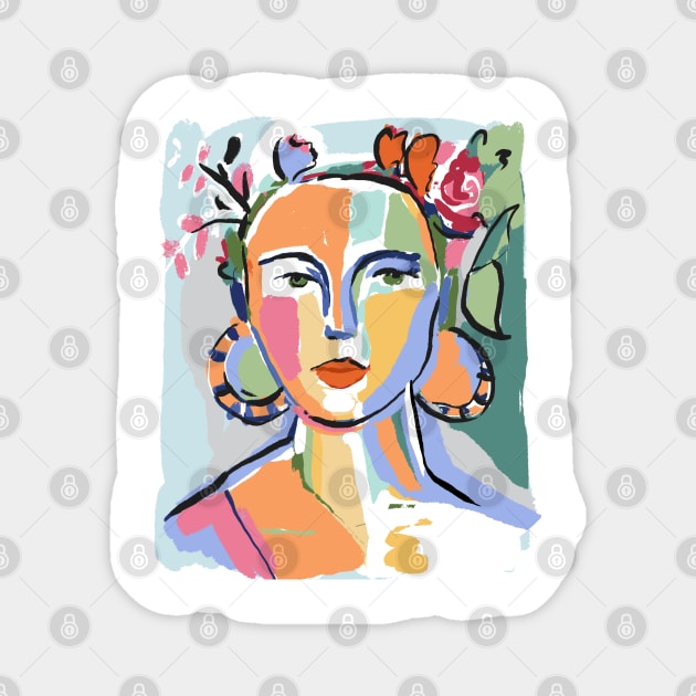 Colorful Abstract Woman Portrait Illustration Magnet by denizko