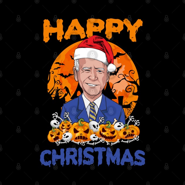 Funny Joe Biden Wearing Santa Hat Halloween Happy Christmas by wonderws