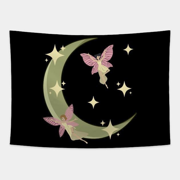 Fairycore Aesthetic Fairy Crescent Moon Fairies Tapestry by Alex21