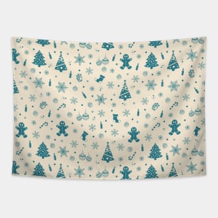 Blue And White Magical Christmas Pattern Tapestry