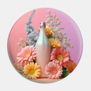 Pastel colors, flowers & bottle Pin
