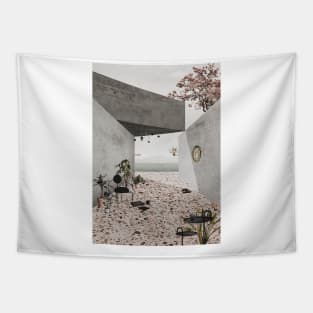 Abstract Architecture Design Collage Artwork Grey Mood Tapestry