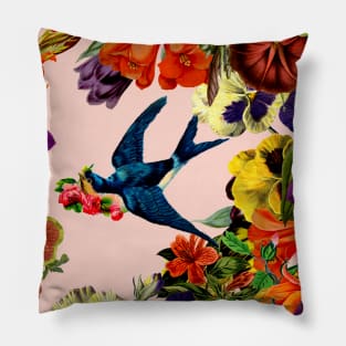 Vintage Swallow Floral Pillow