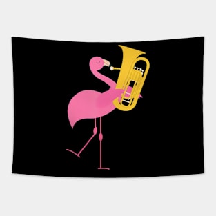 Beautiful Flamingo Playing Tuba Musician Tapestry