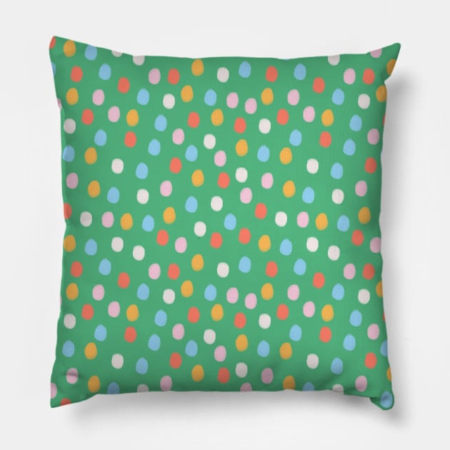 Festive confetti circles pattern in green Pillow by Natalisa