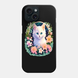 Beautiful White Kitten Surrounded by Spring Flowers Phone Case