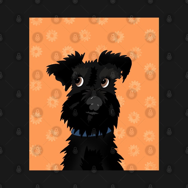 Black Miniature Schnauzer Dog with Orange Daisies by NattyDesigns