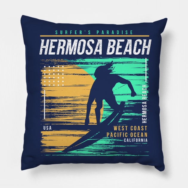 Retro Surfing Hermosa Beach, California // Vintage Surfer Beach // Surfer's Paradise Pillow by Now Boarding