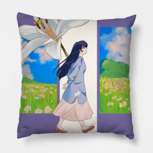 An aesthetic anime girl and flowers Pillow