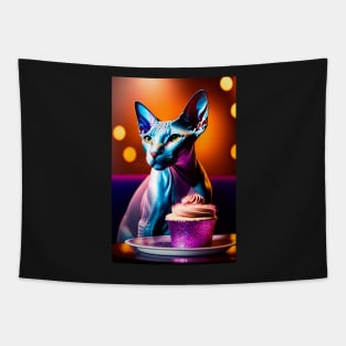 Sphynx Enjoying a Cupcake Tapestry