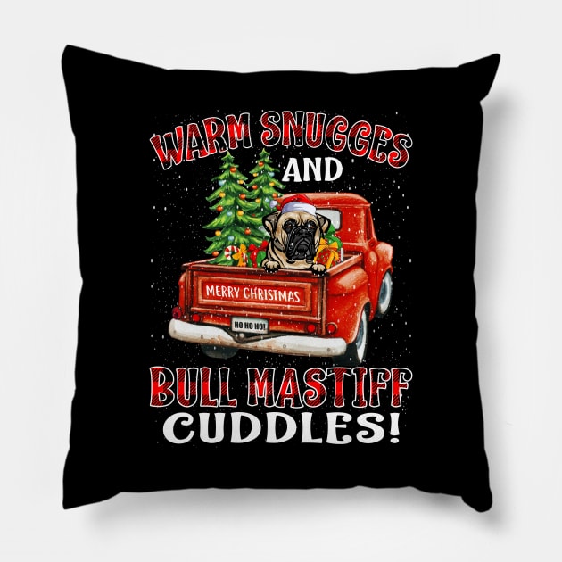 Warm Snuggles And Bull Mastiff Cuddles Ugly Christmas Sweater Pillow by intelus