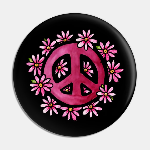 Vintage Floral Peace Sign Pin by bubbsnugg