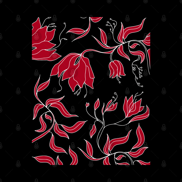 Red Floral Abstract Flowers by jen28