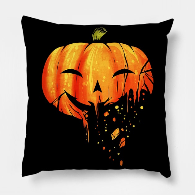 Jack O Lantern Carved Pumpkin Falling Into Pieces Halloween Pillow by SinBle