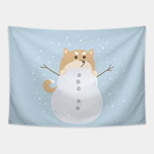 Shiba Inu playing in the Snow Tapestry