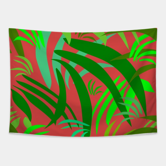 Fronds on Soft Red Repeat 5748 Tapestry by ArtticArlo