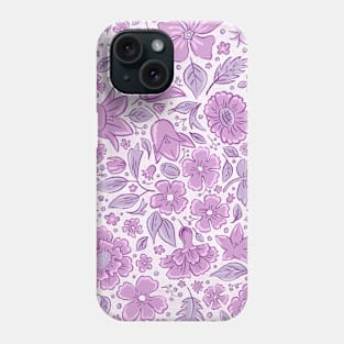 Scattered flowers and leaves in plum and grayish magenta Phone Case