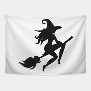 Witch Riding Broom Tapestry