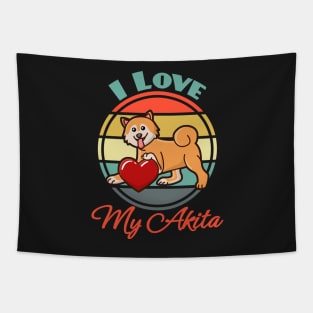 I Love My Akita Inu Dog puppy Lover Cute Sunser Retro Tapestry