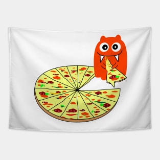 Funny monster with pizza Tapestry