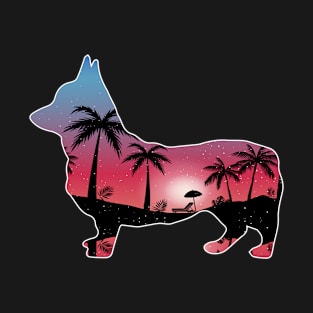 Corgi Beautiful Sunset Beach Palm Tree T-Shirt