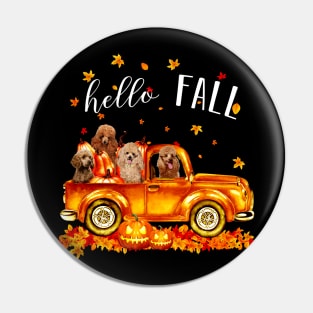 Poodle Hello Fall - Poodle In Car Pumpkin Halloween T-shirt Poodle Autunm Gift Pin