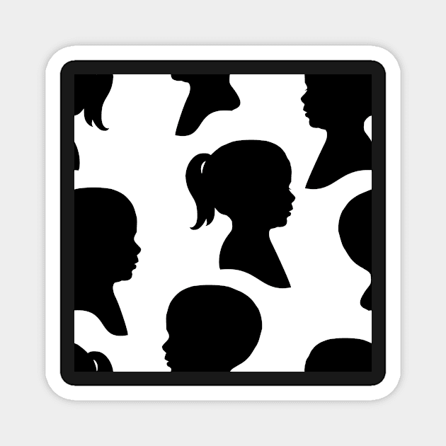 Child Silhouettes - Black on White Background Magnet by A2Gretchen