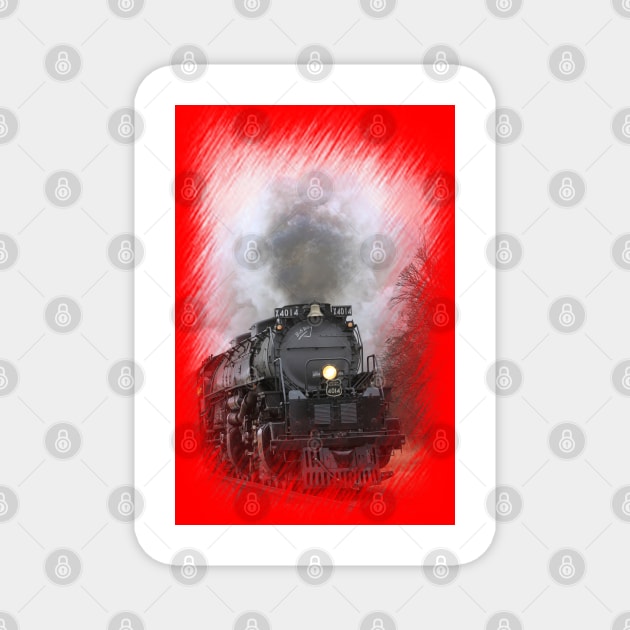 Big Boy 4014 Steaming threw Black Wolf Kansas with tree's and cloud's. Magnet by ROBERTDBROZEK