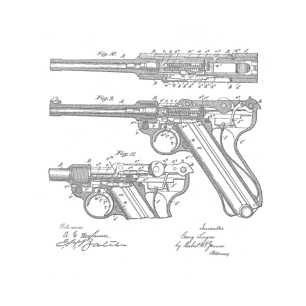 Gun Design Vintage Patent Hand Drawing by TheYoungDesigns