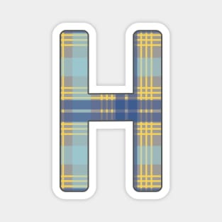 Monogram Letter H, Blue, Yellow and Grey Scottish Tartan Style Typography Design Magnet