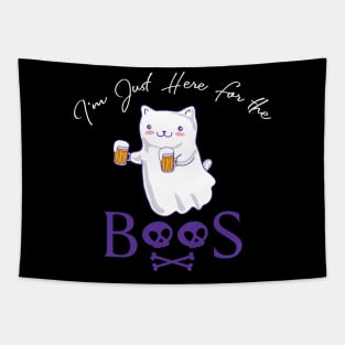 Cute Cat Ghost Halloween I'm Just Here For The Boos Tapestry