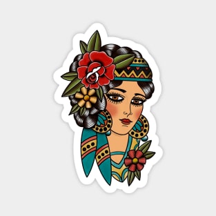 Gypsy Lady Head American Traditional Tattoo Design Magnet
