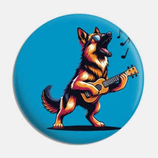 Dog Playing Guitar Singing German Shepherd Alsatian Funny Pin