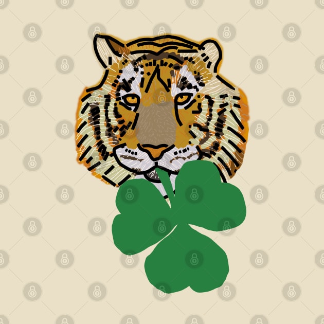 Tiger Biting Shamrock for St Patricks Day by ellenhenryart