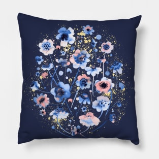 Ink Soft Blue Flowers Pillow