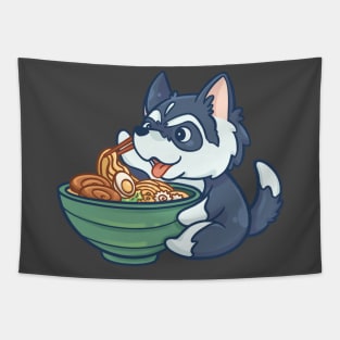 Cute Husky Eating Ramen Tapestry