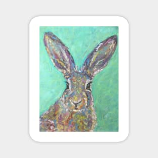 Colourful Hare , green background Magnet