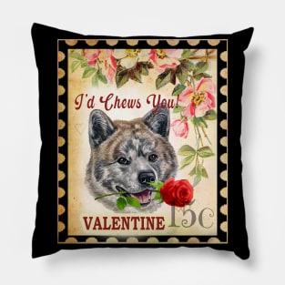 Akita tiger Vintage Valentine Funny Dog With Rose Pillow