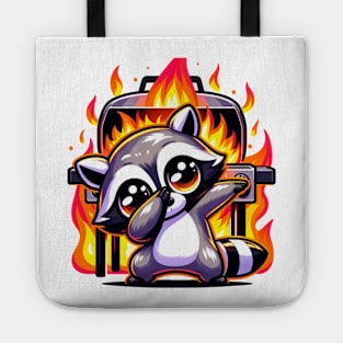 Dabbing Raccoon and Barbecue Grill Fire Tote