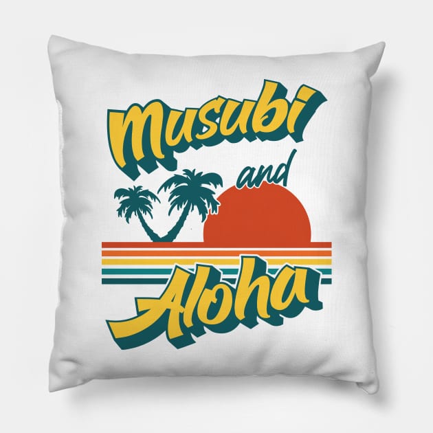 Musubi Aloha Retro Hawaii Pillow by Huhnerdieb Apparel