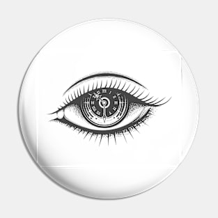 Hand Drawn Human Eye with Clock face Pin