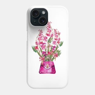 Pink Bleeding hearts and pink bag, vintage flowers, watercolor Phone Case