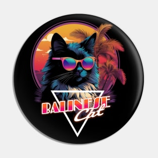 Retro Wave Balinese Cat Miami Shirt Pin