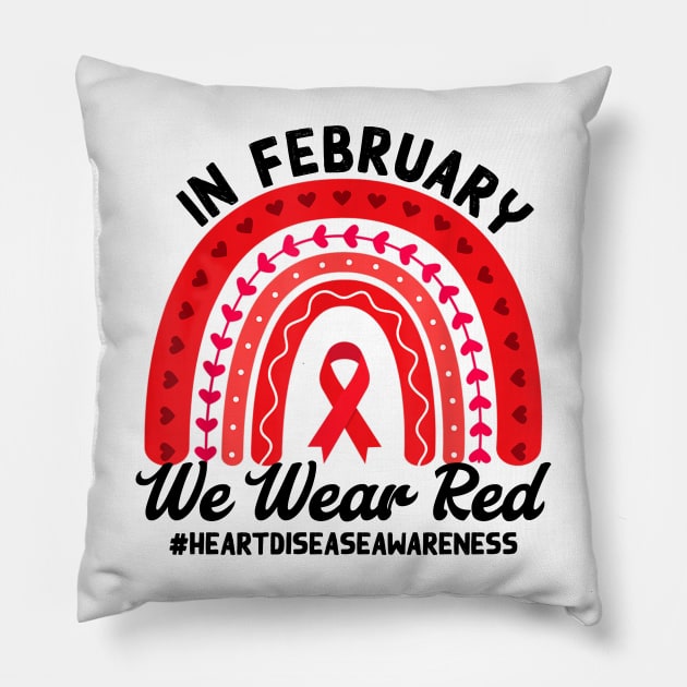 We Wear Red, Heart Disease Awareness, Heart Warrior, Red Ribbon, CHD Awareness Pillow by artbyhintze