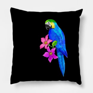 watercolor macaw gold blue Pillow