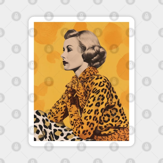 Leopard Print Elegant Lady Vintage Collage Magnet by Trippycollage
